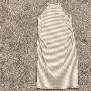 Elegant Cream and White Halter Midi Dress